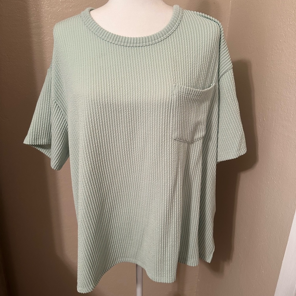 Mint Green Ribbed Short Sleeve Top